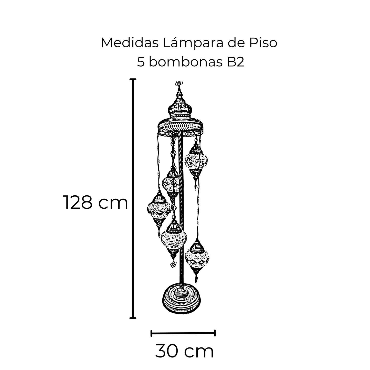 Lámpara Turca de Piso 5 bombonas cristales elegibles al gusto