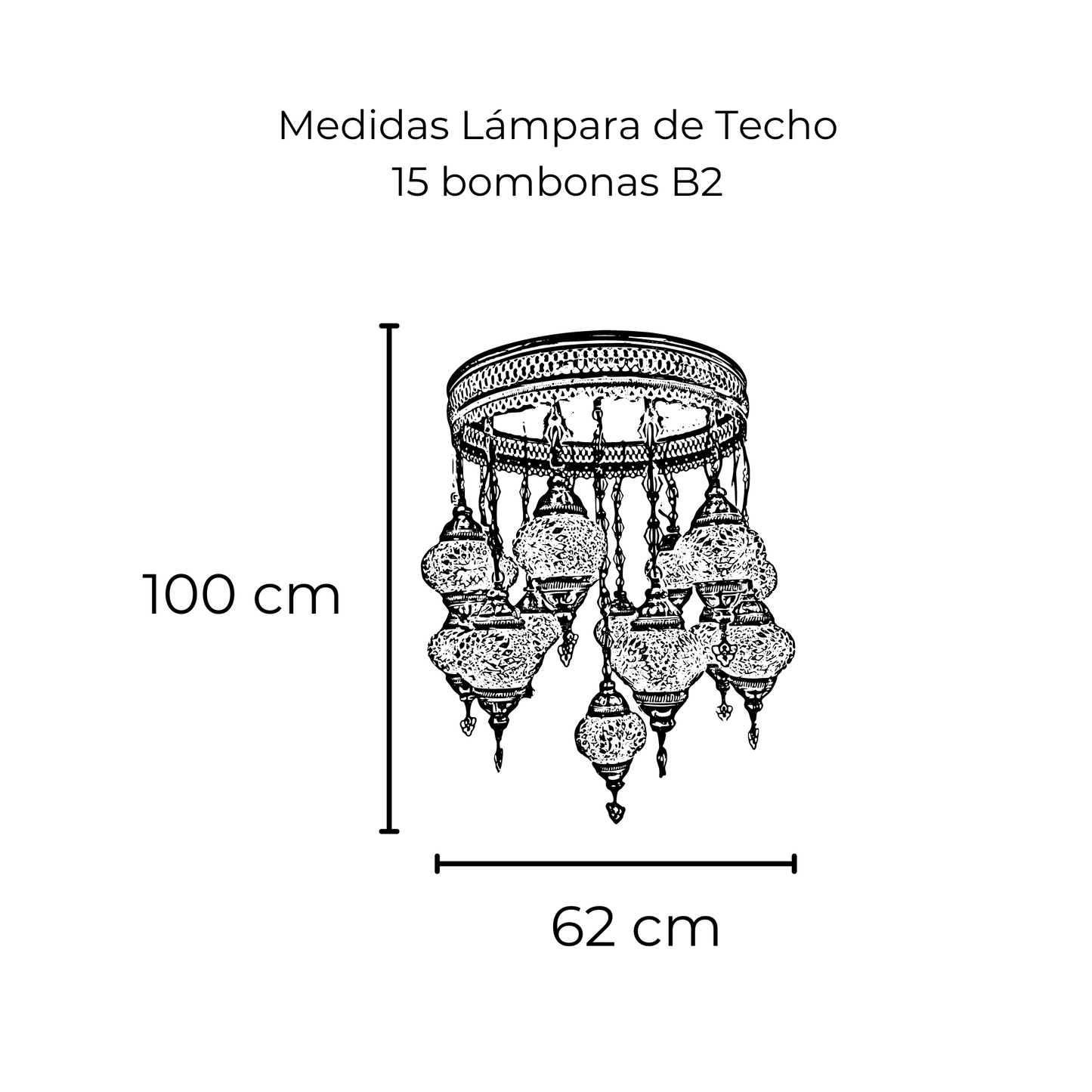 Lámpara Turca de Techo 15 Bombonas cristales elegibles al gusto