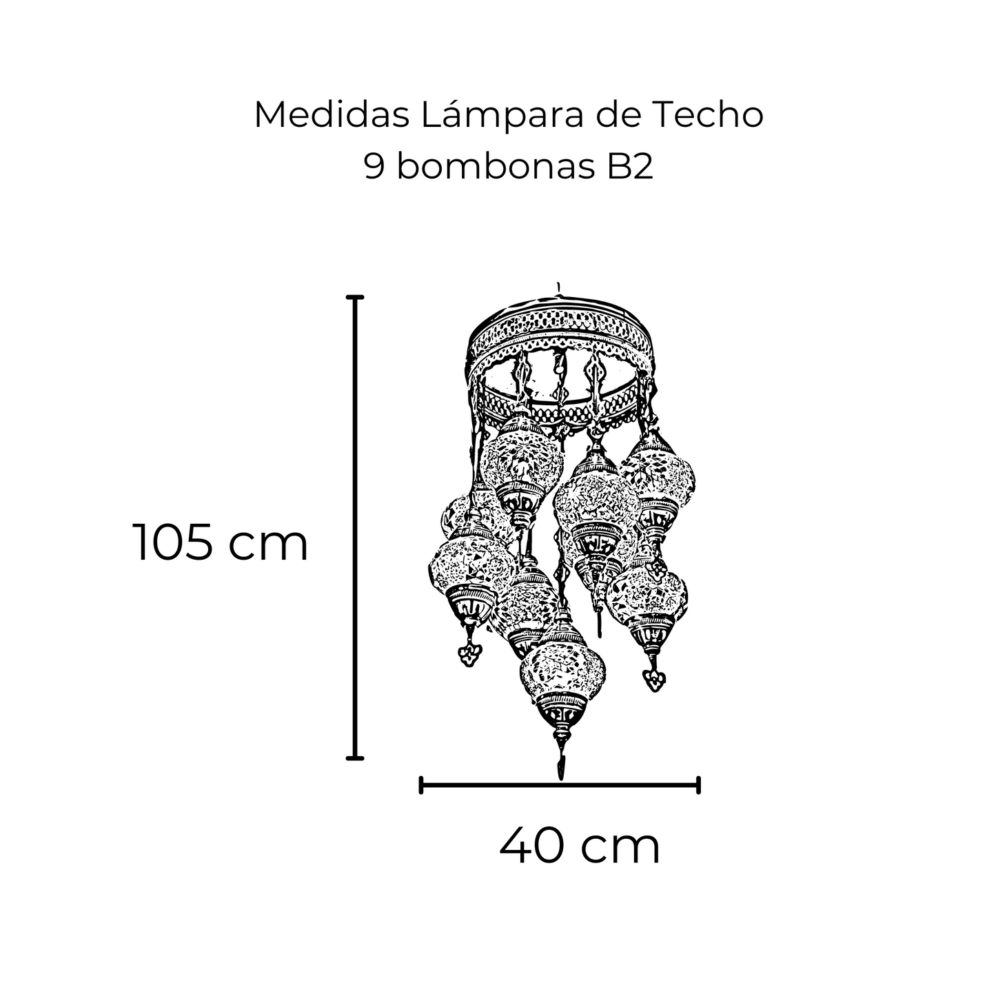 Lámpara Turca de Techo 9 Bombonas cristales elegibles al gusto