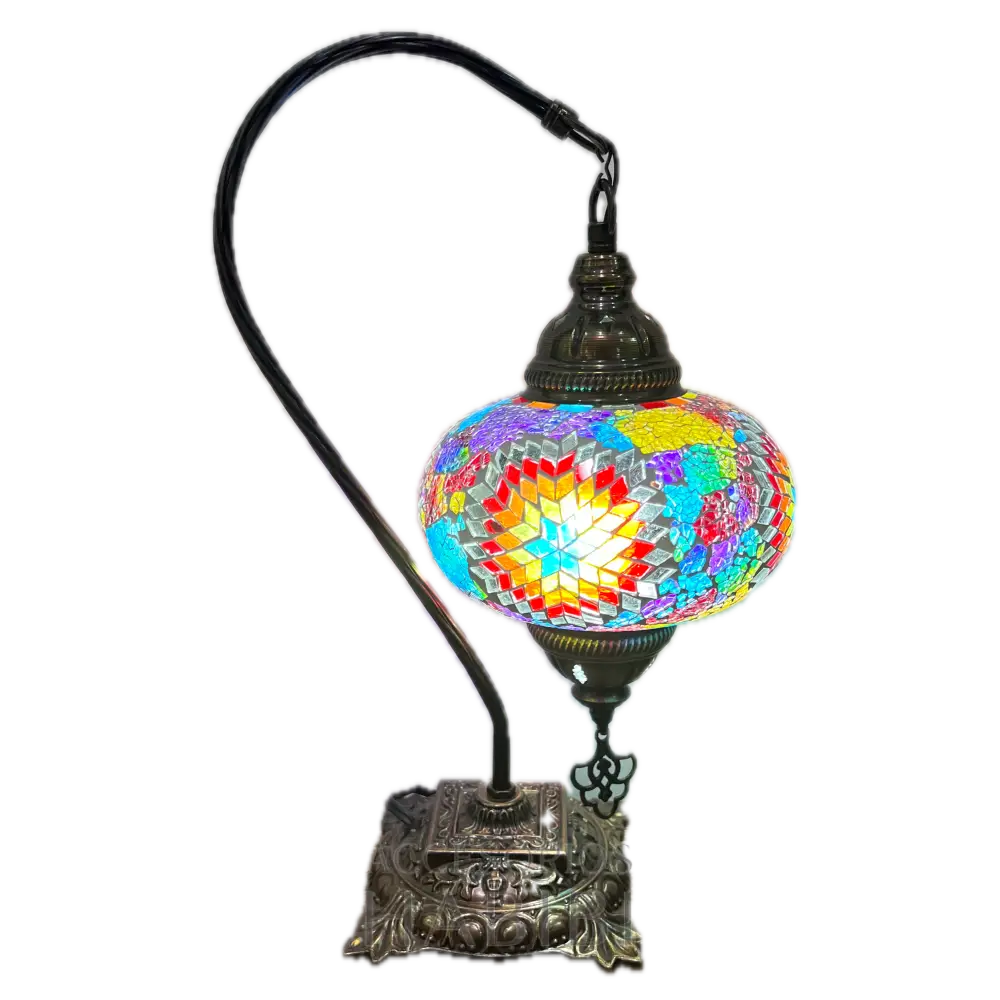 Lámpara Turca De Mesa Cuello Ganso Cristal Multicolor B3 Lamparas