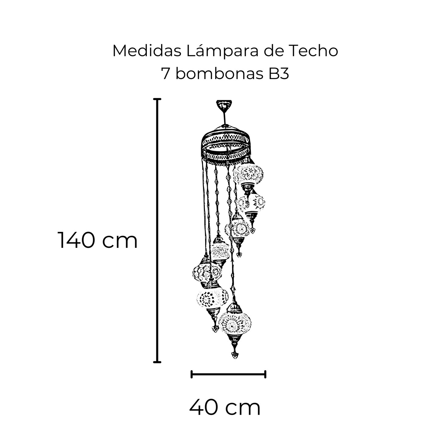 Lámpara Turca de Techo 7 Bombonas Tamaño #3