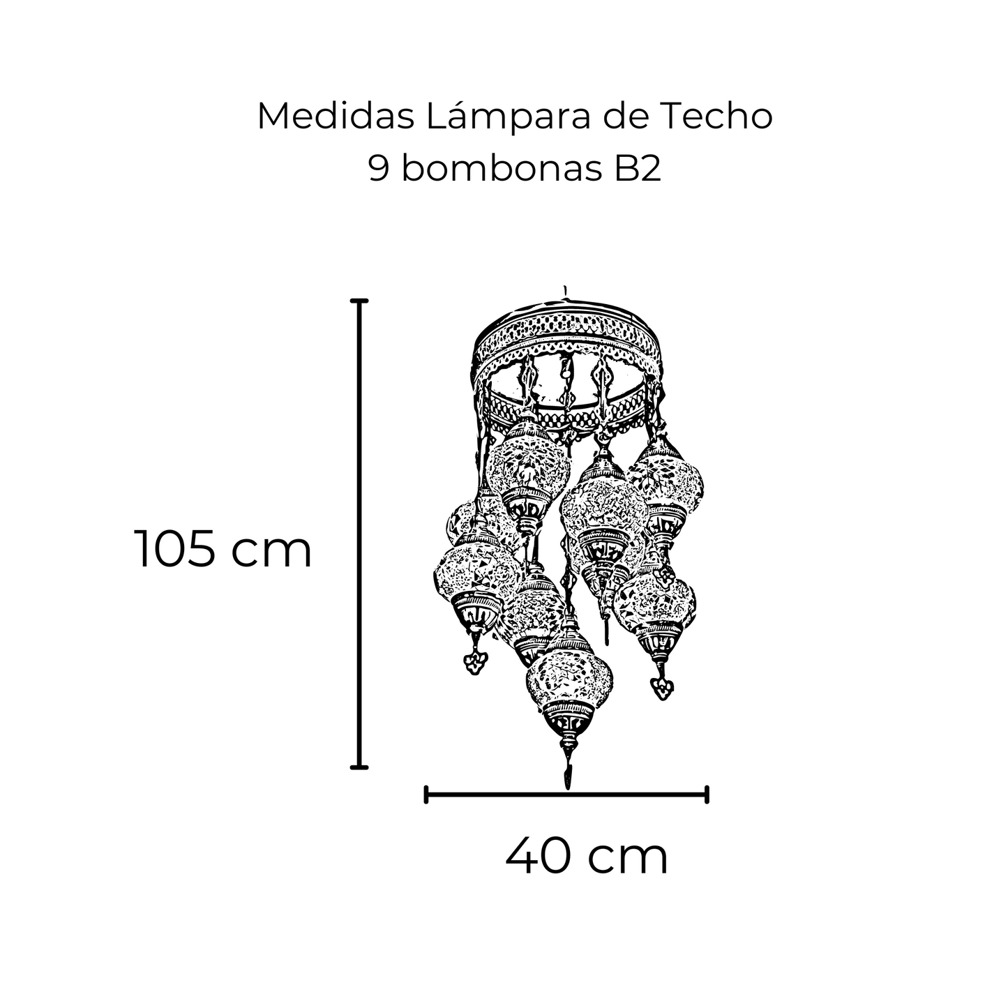 Lámpara Turca de Techo 9 Bombonas Tamaño #3