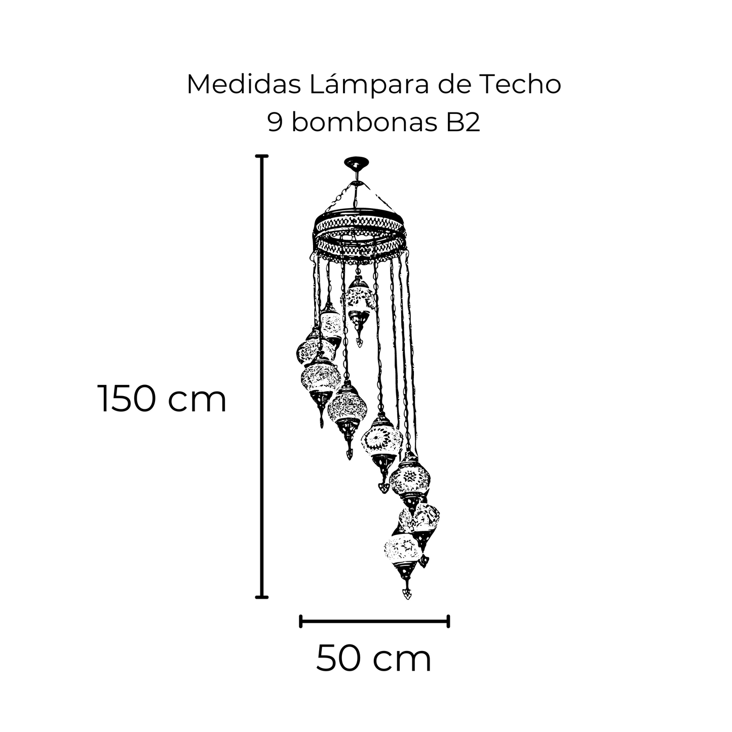 Lámpara Turca de Techo 9 Bombonas Tamaño #2