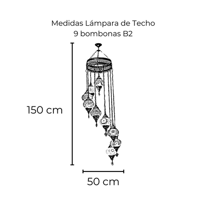 Lámpara Turca de Techo 9 Bombonas Tamaño #2