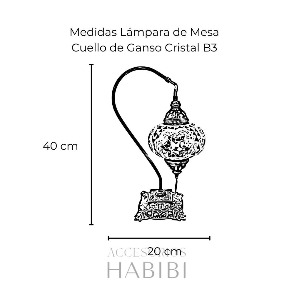 Lámpara Turca De Mesa Cuello Ganso Cristal Azul Claro Rombos B3 Lamparas